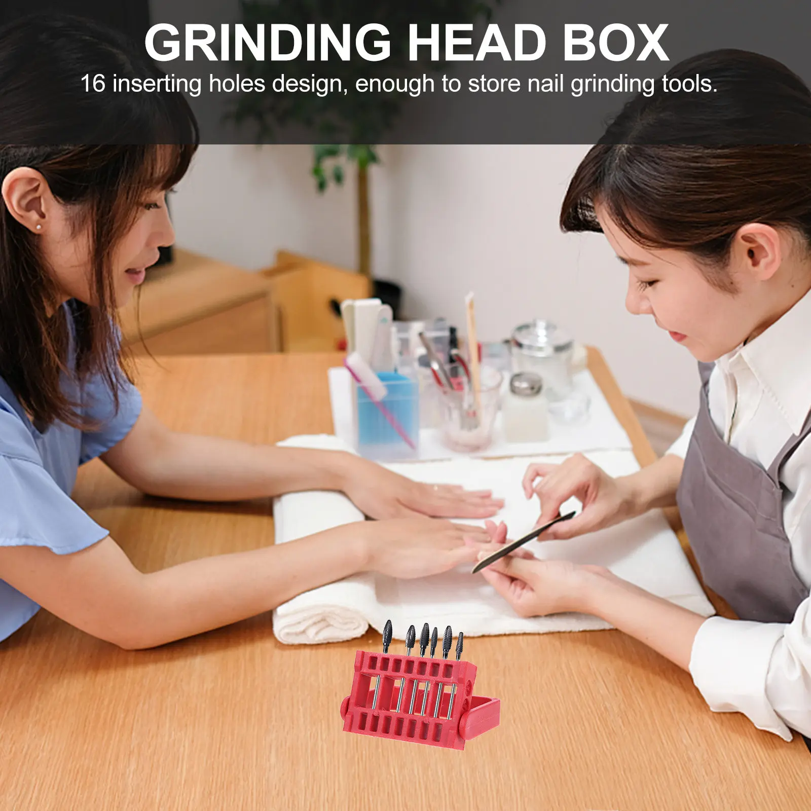 16 Holes Nail Grinding Tool Box Insert Design Organizer Durable Material Large Space for Professional Home Use Red