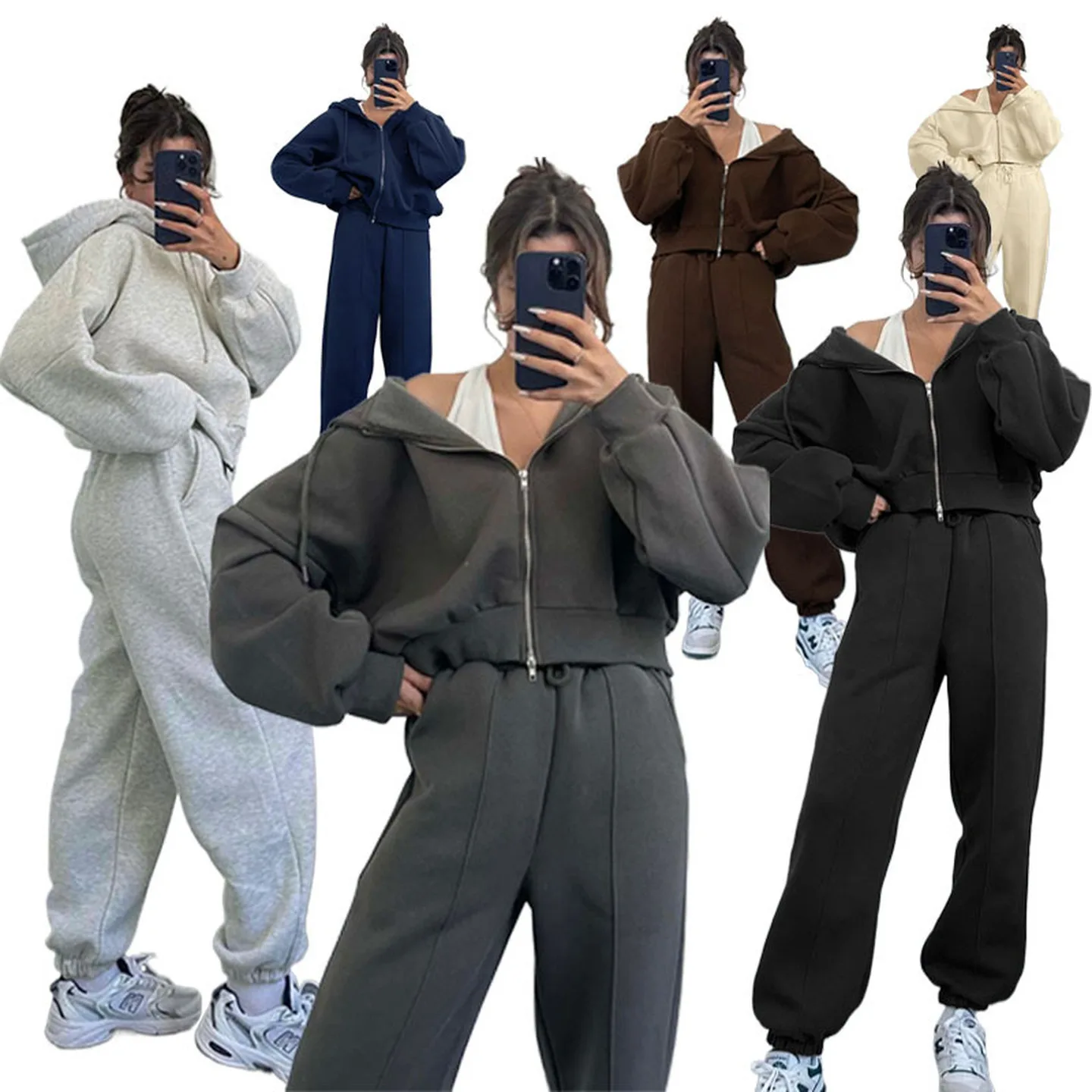 

Women's Autumn Hooded Cardigan Sweatirt Two-Piece Casual Set Faionable Winter Outfit Fem Clothing Combo