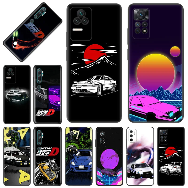 Phone Case for Redmi Note11 Pro 10S 11S 10A 10C Xiaomi 11T 10T Note 10 11 Lite INITIAL D Car Anime Soft Black Anti-Drop Cover