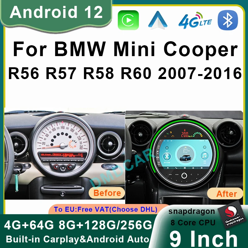 

GPS Navigation Android 12 Radio Screen DVD Multimedia Player Car Stereo For BMW Mini Cooper R56 R57 R58 R60 2007-2016 Carplay 4G