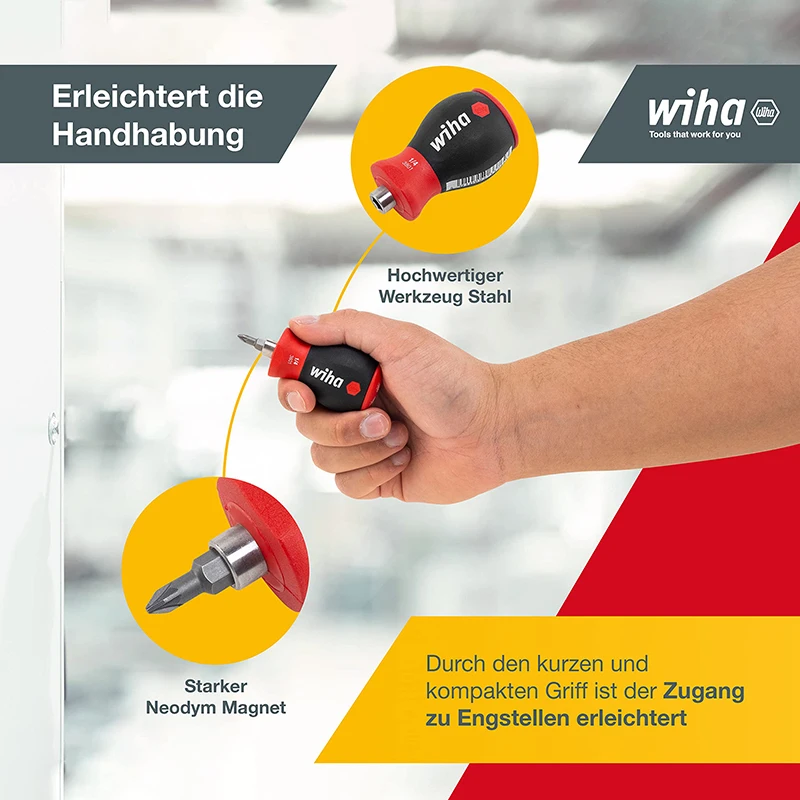 Wiha 33738 Magnetic Screwdriver With Blade Library With 6 Phillips Slotted Blade Heads Short Handle 1/4 \