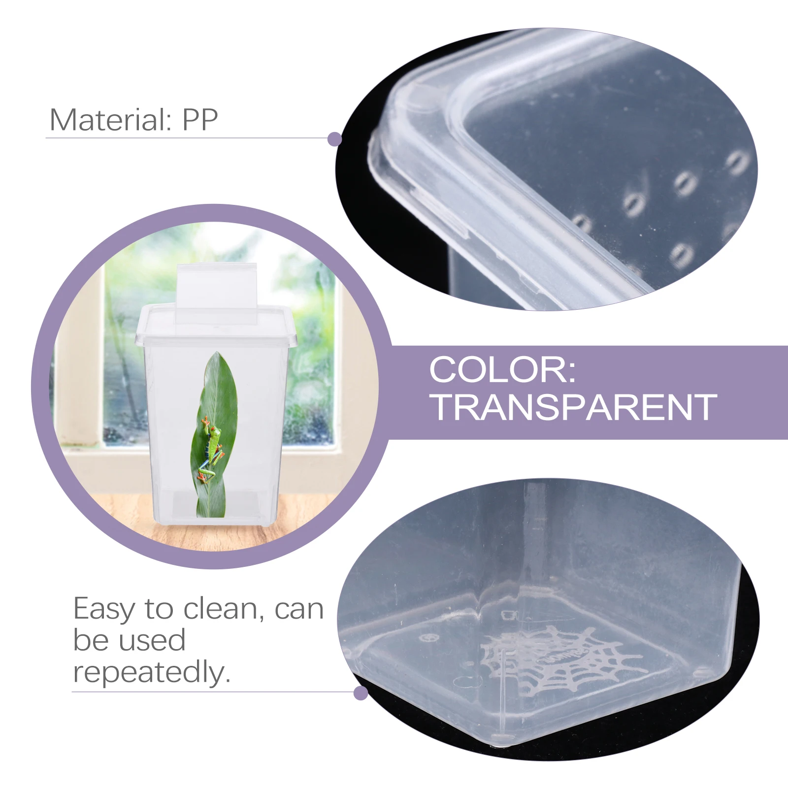 2Pcs Reptile Feeder Container Transparent Breeding Box with Multiple Vent Holes Suitable for Gecko Snake Lizard Turtle