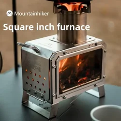 MOUNTAINHIKER Portable Firewood Square Stove Stainless Steel Outdoor Fire Heater Stove Picnic Hiking Camping Wood Burner Stove