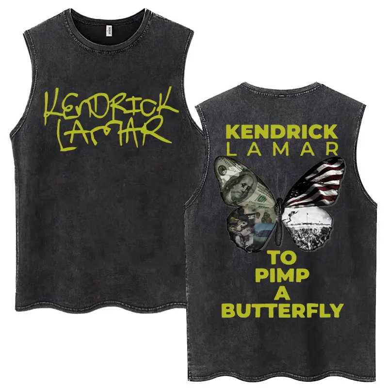 

Washed Rapper Kendrick Lamar Tank Tops To Pimp A Butterfly Sleeveless T Shirts Men's Hip Hop Oversized Cotton T-Shirt Streetwear