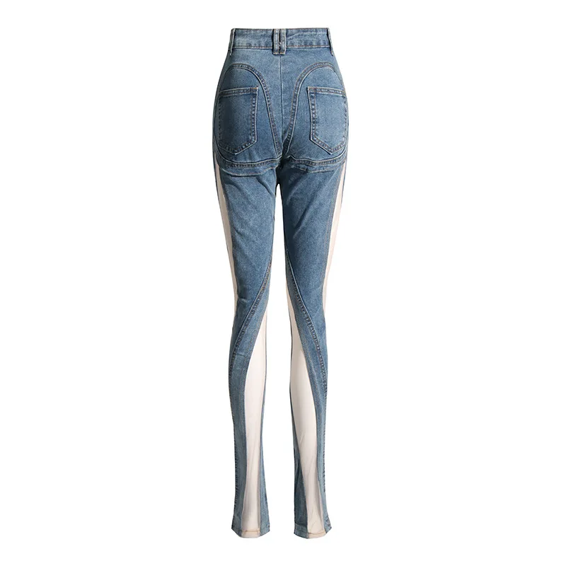 Lente Zomer Nieuwe Mode Dameskleding Sexy Gesplitst Hol Gat Onregelmatig Stiksel Origineel Ontwerp Dunne Jeans