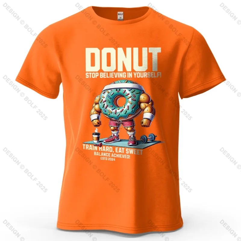 Fun Donut Print Casual Short Sleeved New Personalized Men's and Women's Clothing Soft and Skin Friendly Fashionable T-shirt