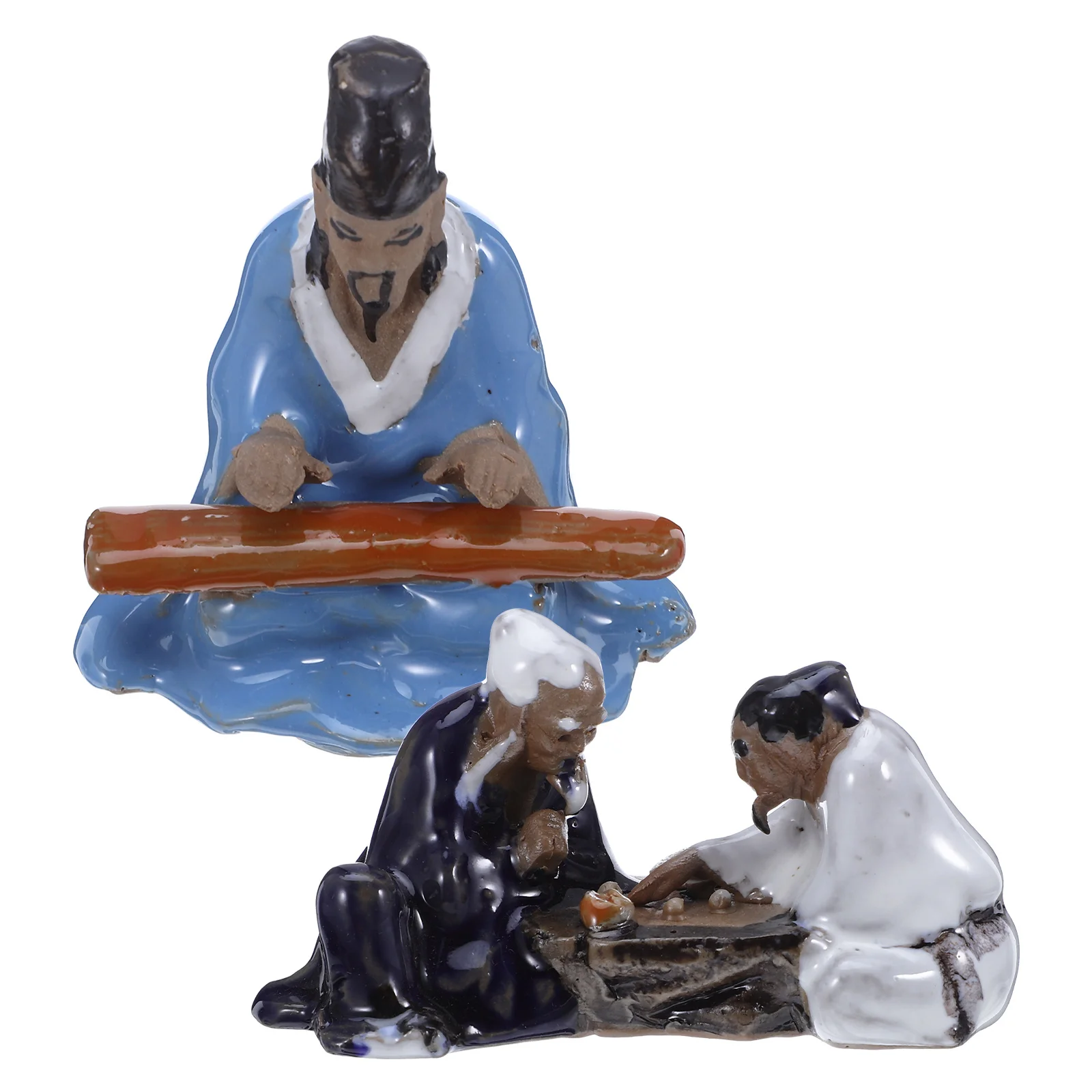 قطعتان من تماثيل البونساي المصغرة السيراميكية بتصميم الشطرنج القديم والموسيقى، تماثيل صغيرة لتزيين المكتب وحوض السمك والمنزل والحديقة