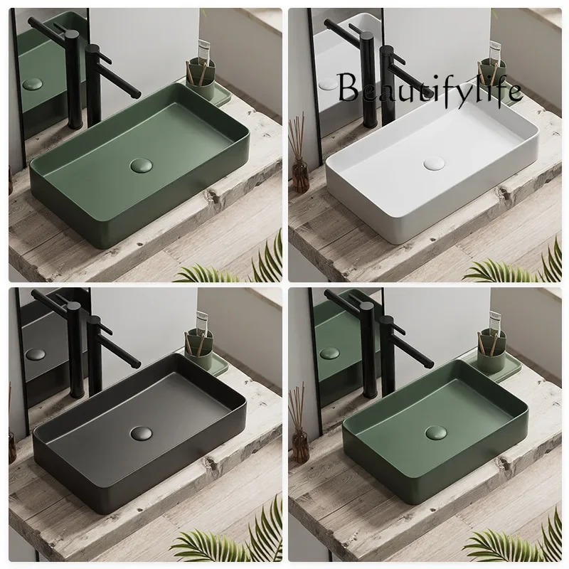 

Dark green matte wash basin square round ceramic color table basin surface bathroom black face sheet