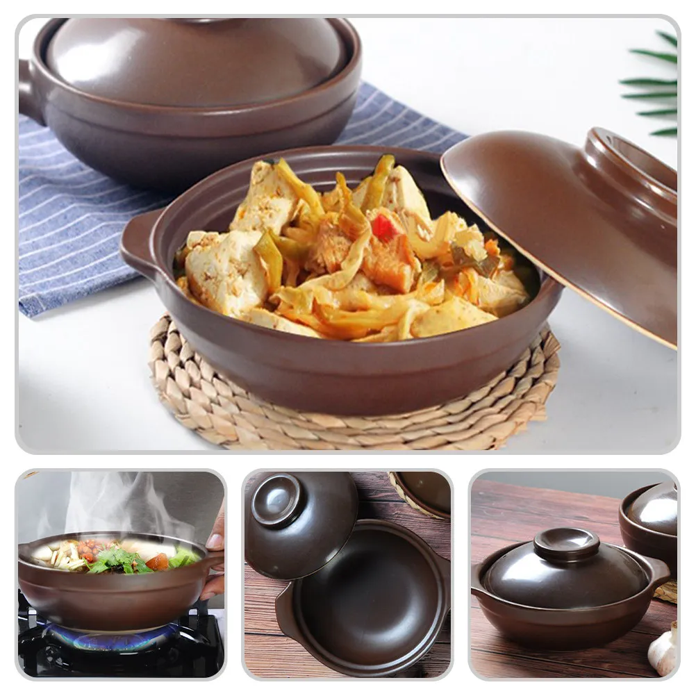 Olla de Cerámica para Cocinar Arroz, Sopa, Guiso, Bibimbap, Resistente al Calor, Utensilios de Cocina, Mango Suave, Fácil de Limpiar, Calentamiento Uniforme