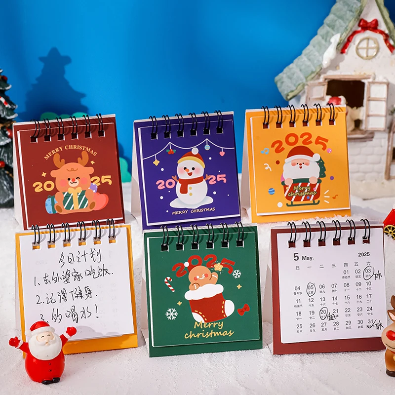 2025 Mini Cartoon Christmas Desk Calendar Portable Pocket Small Daily Planning Calendar Manage Time Schedule Desktop Decoration