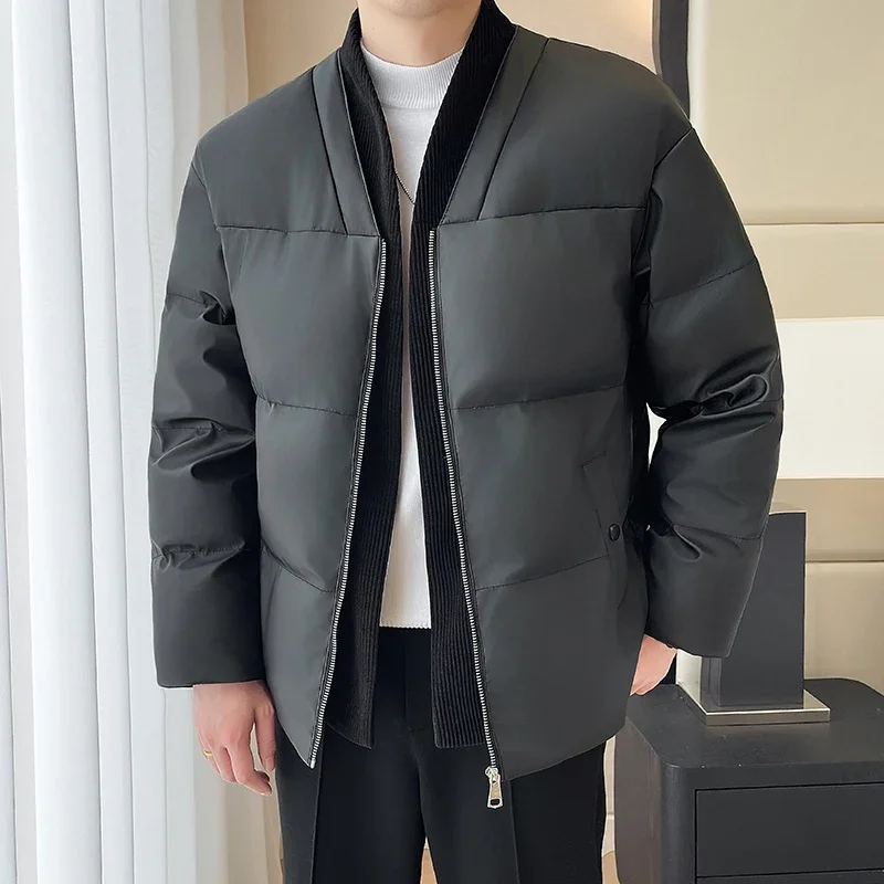 2024 inverno grosso quente falso dois couro do plutônio jaquetas de algodão dos homens oversized casual jaqueta de couro social streetwear hip hop parkas