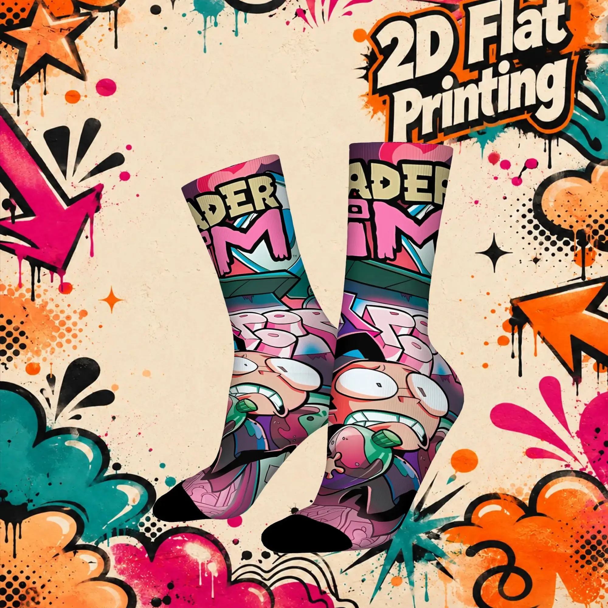 Invader Zim Anime Retro  Street Style Novelty Seamless Mid Tube Winter Sock Sports Socks