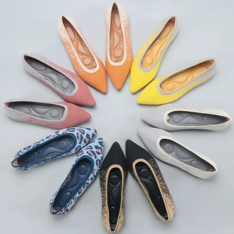 Chaussures plates pour femmes en maille tricotée à bout pointu, style Doudou, à semelle souple, pour le printemps et l'automne, grandes tailles