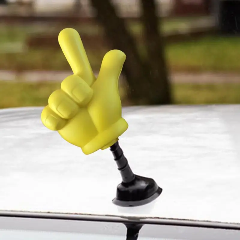 Cute Victory Finger Car Antenna Topper Eva Decorative Car Topper Ball Yellow Automotive Exterior Decor Car Styling Roof Ornament