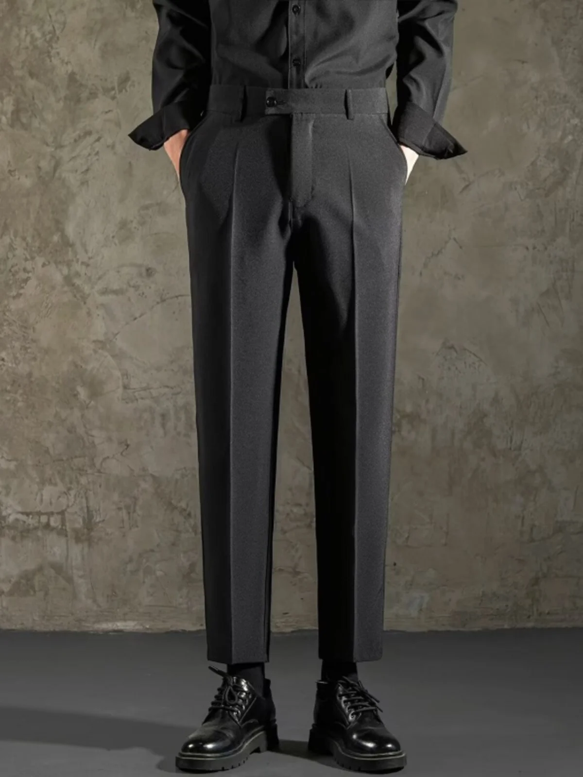 

Slim Fit Men's Business Trousers Straight Leg Unpressed Vertical Formal Black Pants Youthful Popular Autumn Casual Straight P...