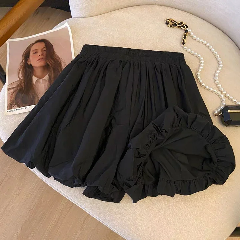 Summer Womens Elastic High Waist Loose Wide Leg Shorts Thin Basic Casual Black White Loose Shorts Female Sports Short Pants