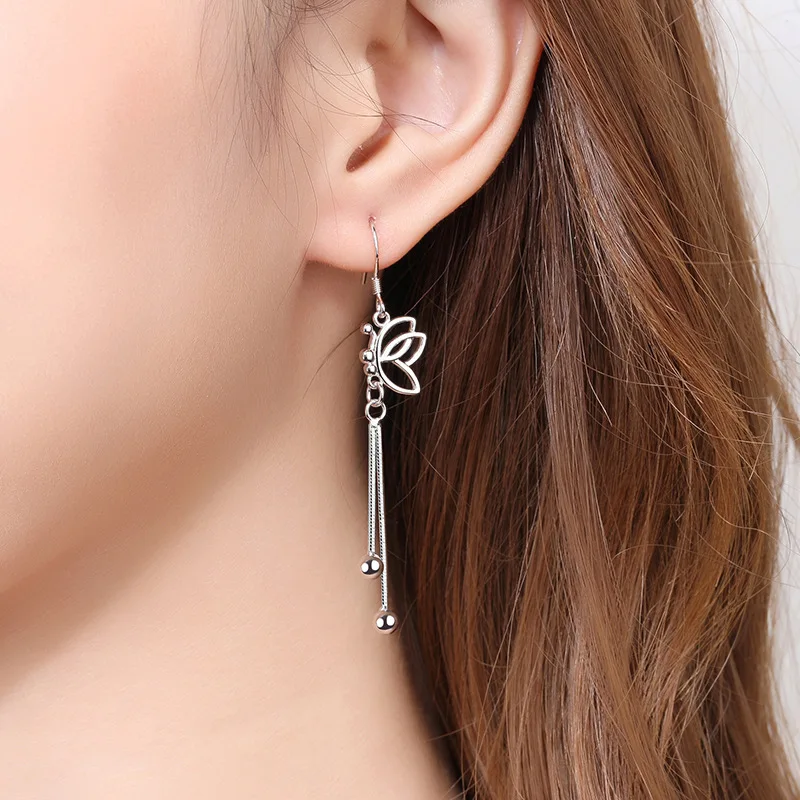 925 Sterling Silver New Women's Fashion Jewelry Long Butterfly Drop Earrings XY0036