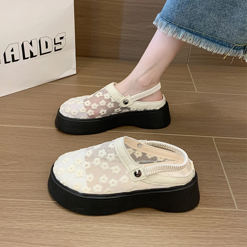 

Женские сандалии, удобная обувь для женщин, лето 2023 года, сабо на каблуке, дышащие, увеличивающие рост, для девочек, толстые джинсовые шнурки