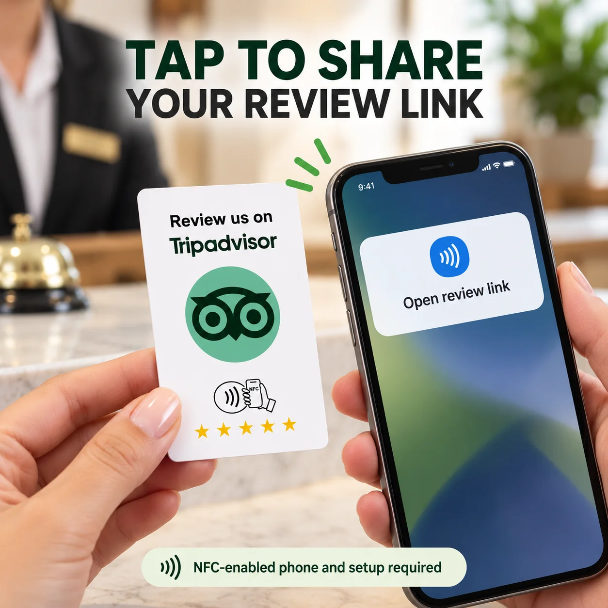 1pc NFC Review Card for Tripadvisor NTAG215 Rewritable White PVC Tap to Open Review Page for Restaurants Cafes and Bars