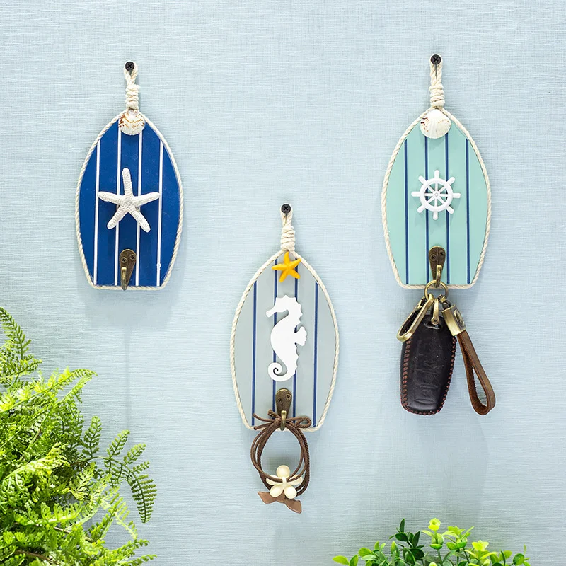 

Single Wooden Iron Hemp Rope Hook Resin Clothing Store Clothes Hats Keys Wall Decorations Mediterranean Style Hooks 1Pc