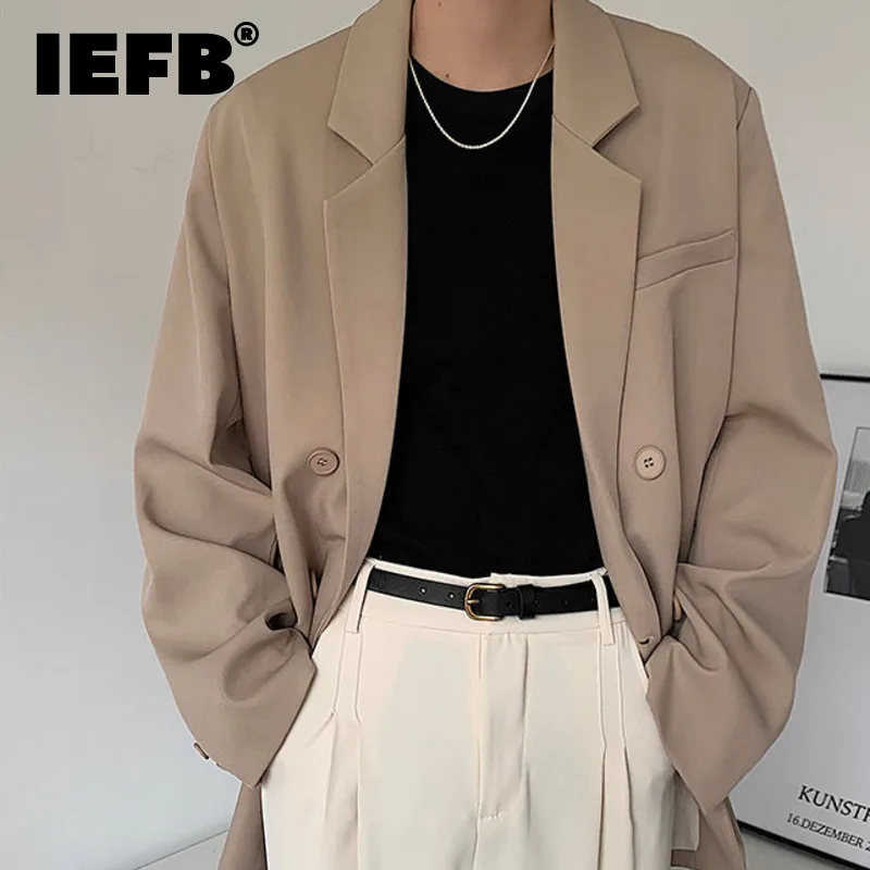 IEFB Male Embossed Suit Jackets Korea Style Turn-down Collar Double Breasted Loose Men‘s Coats Casual Autumn 2024 Chic 9C6697