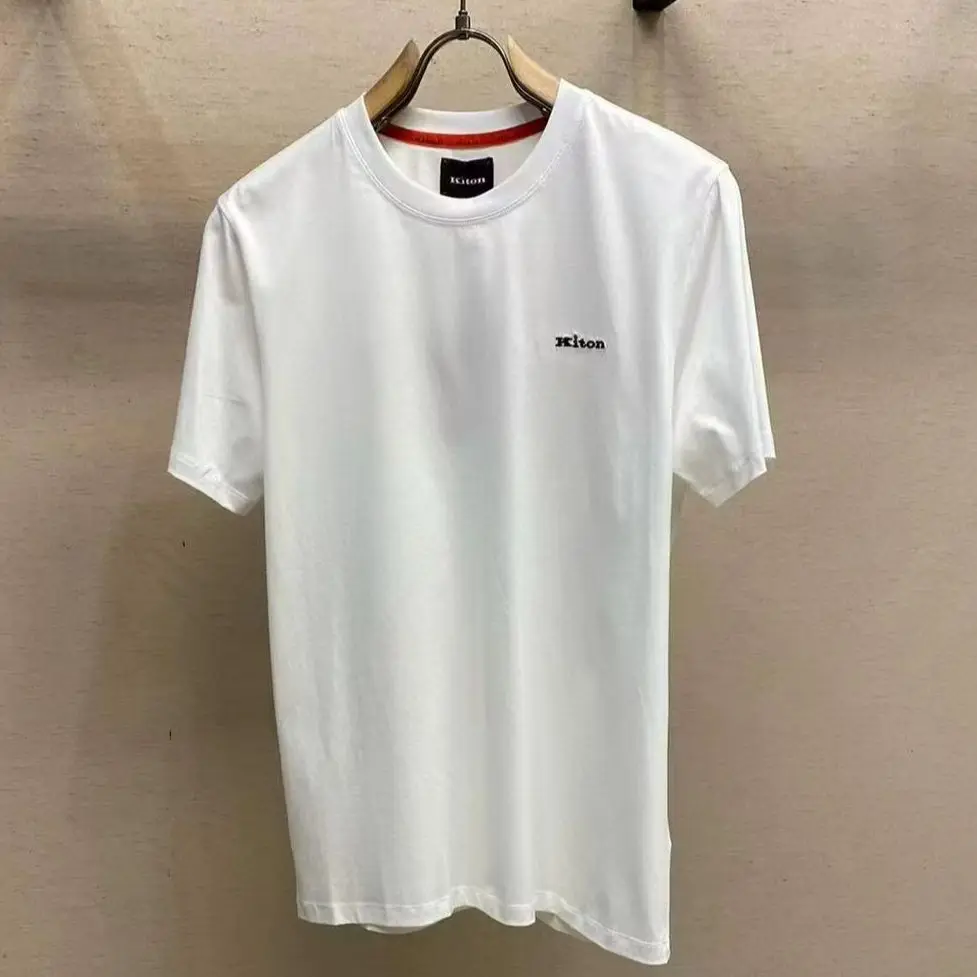 Kiton letter embroidered mercerized cotton round neck short-sleeved fashion casual versatile T-shirt
