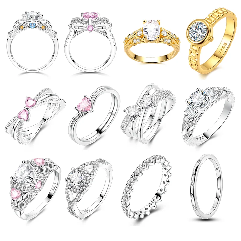 

Original 925 Sterling Silver Closed Rings Zircon Love Design Fit Teens Women Female Anniversary Wedding Party Gift