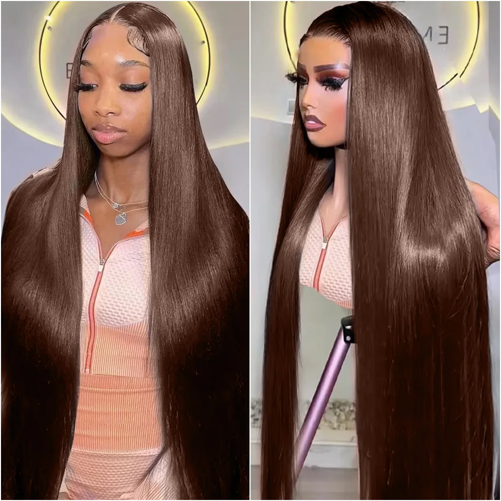 Bone Straight Chocolate Brown Lace Front Human Hair Wig For Women 13x4 and 13x6 HD Transparent Lace Frontal Wig Pre-Plucked Hair