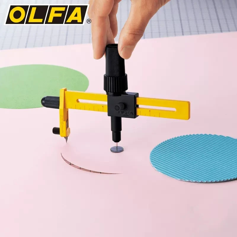 Japan OLFA round stationery cutter CMP-1/DX with 10 pieces of COB-1 thin alloy steel blades, sharp and durable manual compass utility knife, used