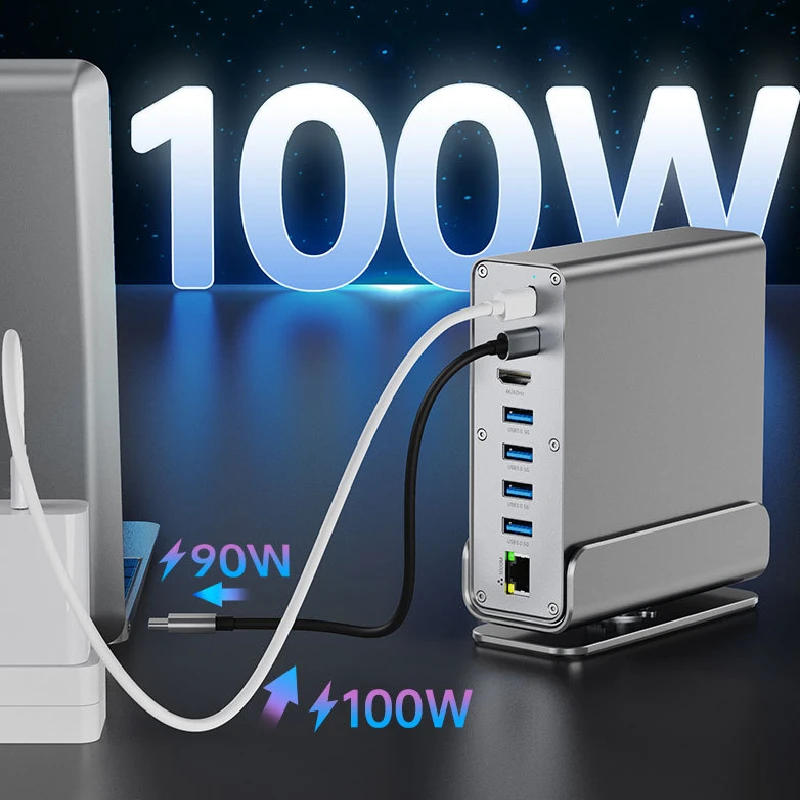 KEBIDUMEI 15 w 1 USB C HUB 4K60Hz Stacja dokująca Type C z USB 3.0, Wyświetlacz HDTV, PD 100W, RJ45, SD/TF, Audio 3.5 dla Mac Pro — zdjęcie produktu 3