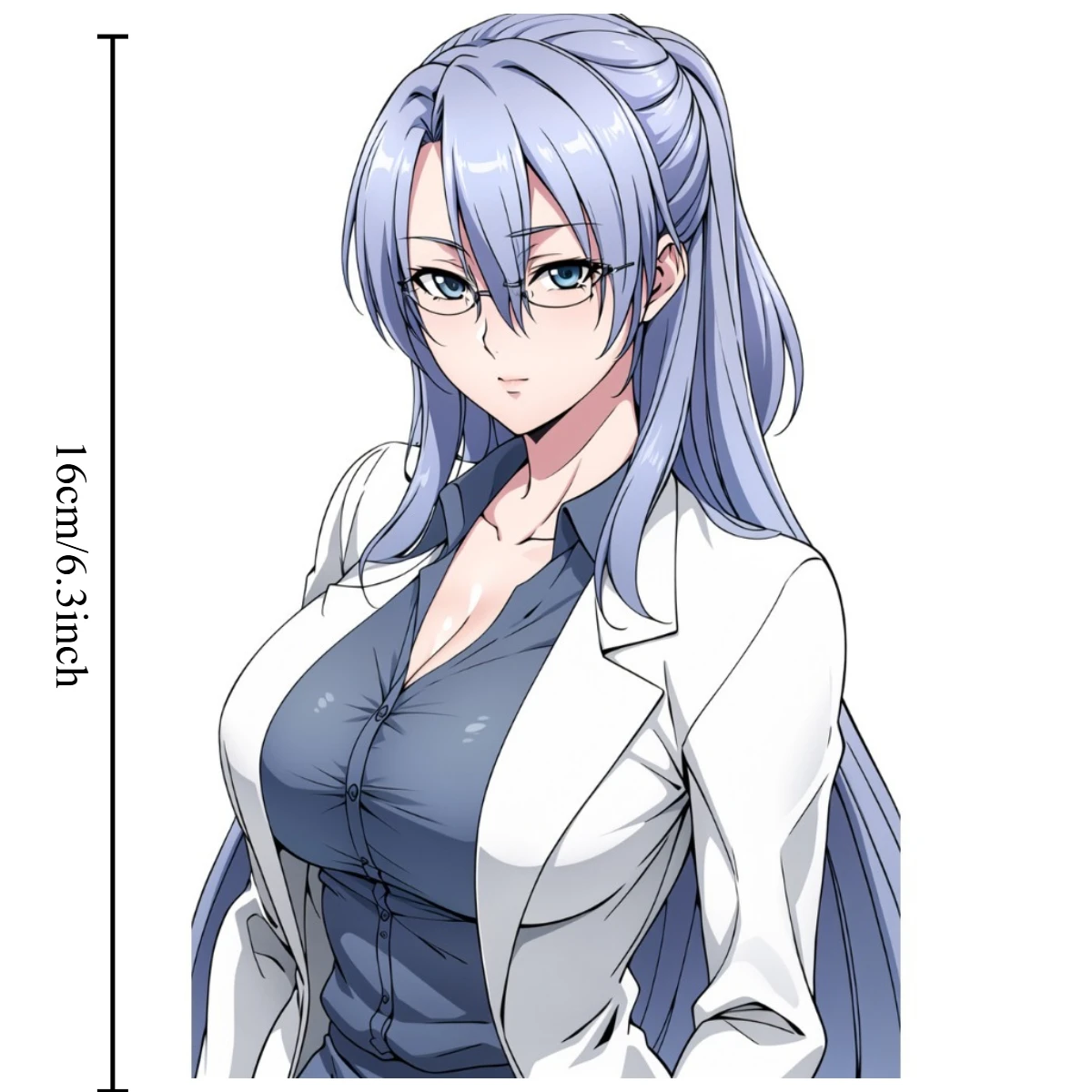 2D Flat 1Pc Anime Long Light Blue Hair Girl White Lab Coat Vinyl Sticker, Waterproof Decal for Car Motorcycle Laptop Decor