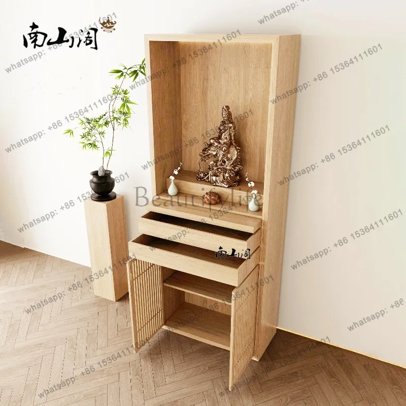 YJ New Chinese Solid Wood Shrine Cabinet Home Altar Table Household Worship Stand For Guanyin God of Wealth Display Cabinet