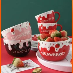 Ceramic tableware salad bowl cute strawberry yogurt bowl dessert fruit bowl Christmas cake bowl home ceramic bowl