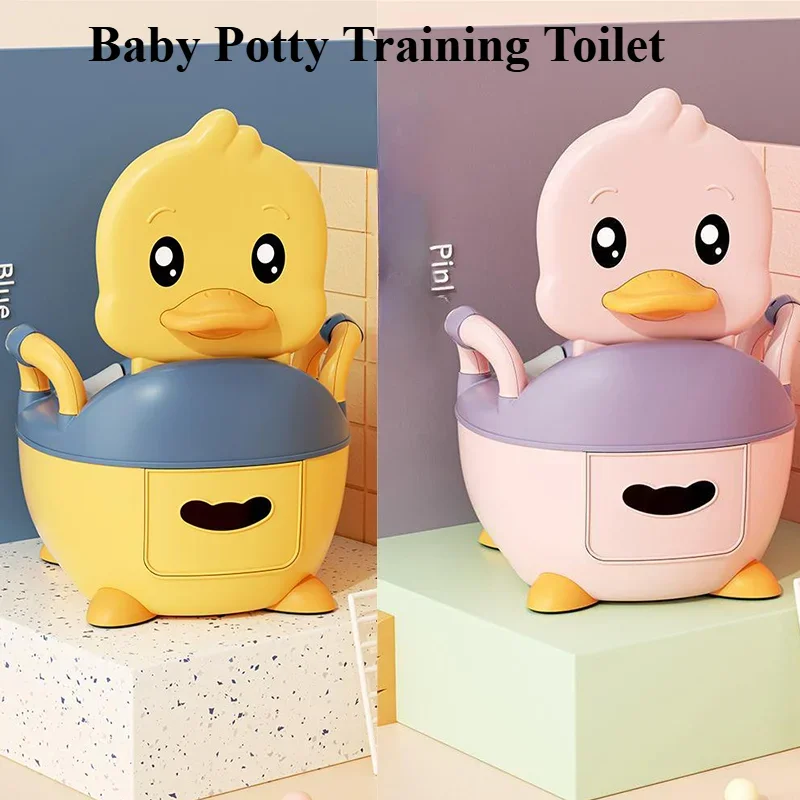 Potty Training Seat Toilet Household Cartoon Duck Type Clamshell Armrest Waist Guard Children's Toilet  Baby Toilet Supplies