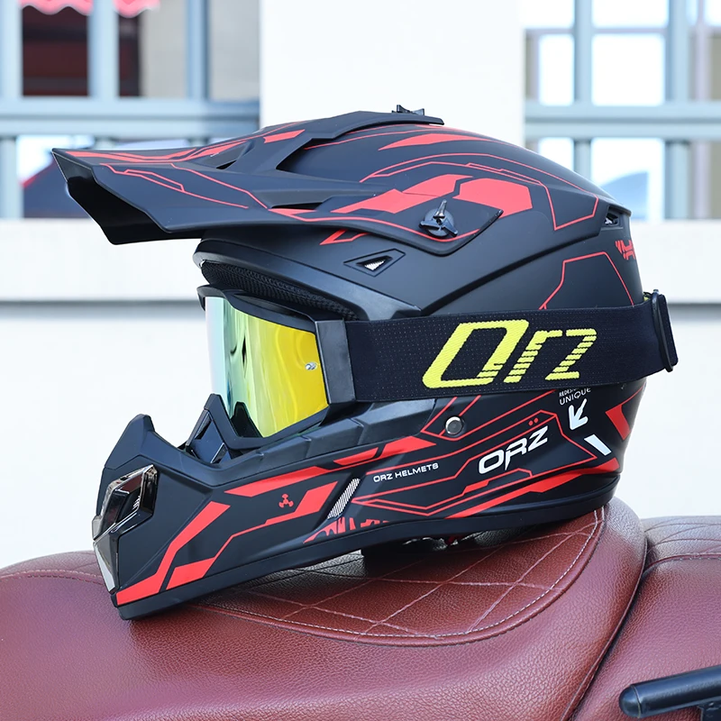 906-Off Road Motorcycle Helmet With Goggles Unisex All Season DOT Certified ABS Shell Shockproof Motocross Racing Safety Helmet