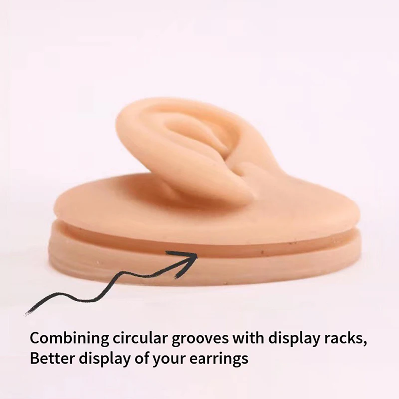 1PC Soft Silicone Ear Model For Jewelry Display 1:1 Human Ear Model Simulation With Acrylic Display Teaching Tools Practice Ear