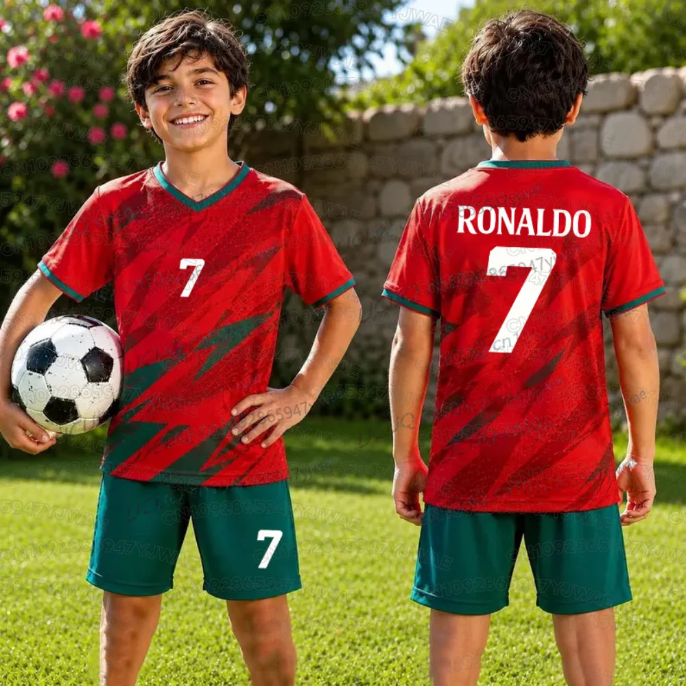 2026 Portugal Fan-Trikot und -Shorts für Damen, Herren und Kinder, 2-teiliges Set, Spezial-Nr. 7 Ronaldo Fußballtrikot-Shorts-Set – Detail 6