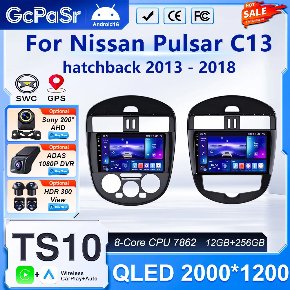Android 16 Auto-Multimedia-Radio-Player Navigation für Nissan Pulsar C13 Hatchback 2013 - 2018 Carplay ohne 2Din DVD Touchscreen