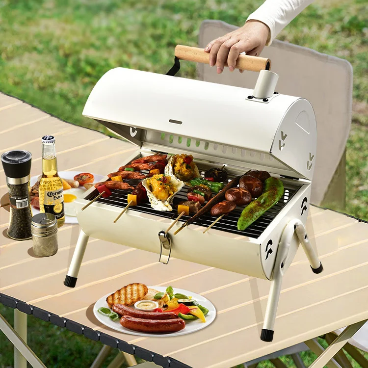 Koreaanse draagbare opvouwbare buitenbarbecue-grill Cirkeloven Camping-houtskoolgrills met koekenpan met antiaanbaklaag