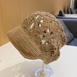 Spring/summer Hollow Baotou Hat Female All-matching Face Small Sleeve Hat Thin Breathable Hand-hooked Flower Baotou Hat Beret