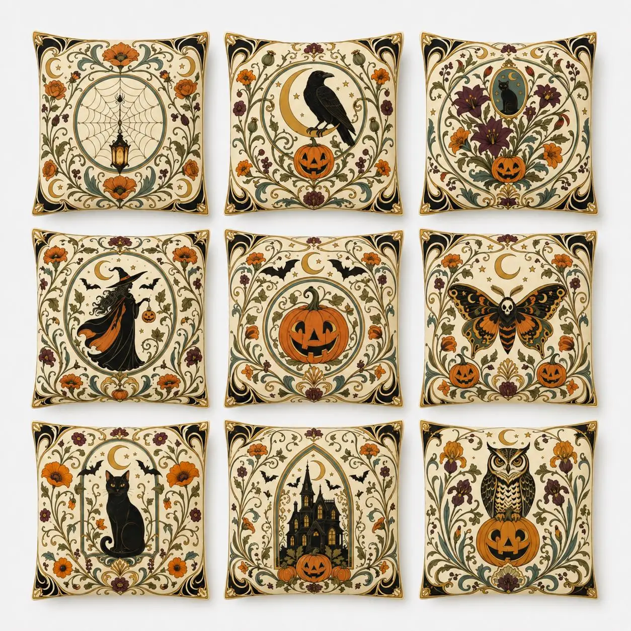 1pc Art Floral Halloween Pillow Cover Polyester 2D Double Sided Print Moon Spider Web Witch for Farmhouse Fall Sofa Holiday Deco