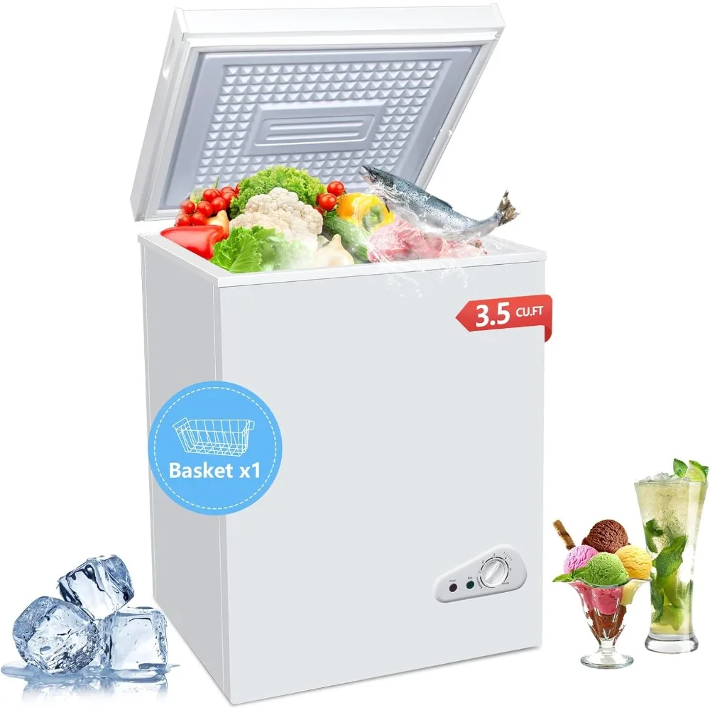 

3.5 Cu.Ft Chest Freezer with a Removable Basket 7 Gears Adjustable Temperature Control(-18°F to -46°F), Deep Compact Freezer