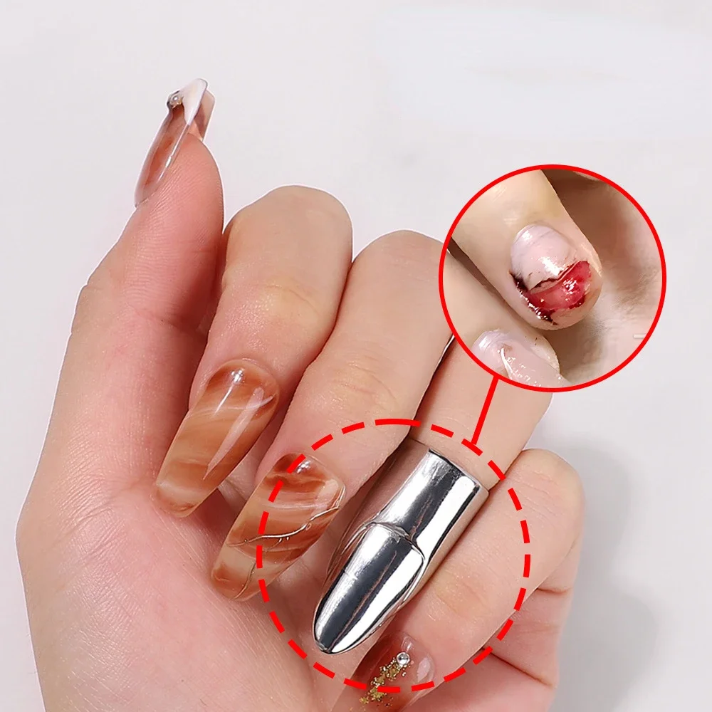 1PC Nail Nail Breakage Protective Sleeve Reusable Metal Press on Nail Manicure Protective Sleeve Tools Decoration Ring Opening