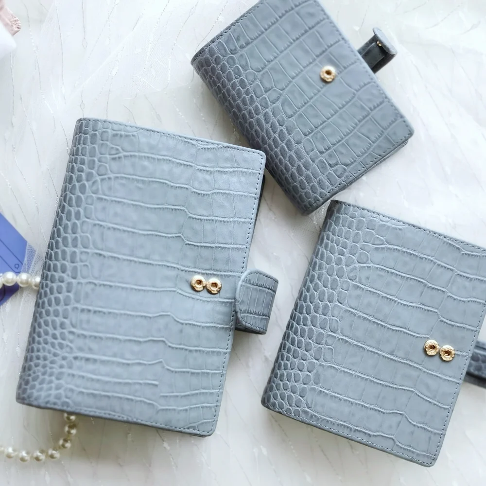 Genuine Leather A6 Personal Notebook Diary Planner Croc Grain 26mm Rings Journal Stationery Notepad Agenda Organizer Big Pocket