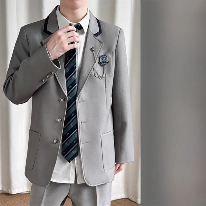 

ey Casual Men's Suit orm Jaet Student Class orm Set Stand Fit Autumn Faion Multiple Buttons Polyester Fiber