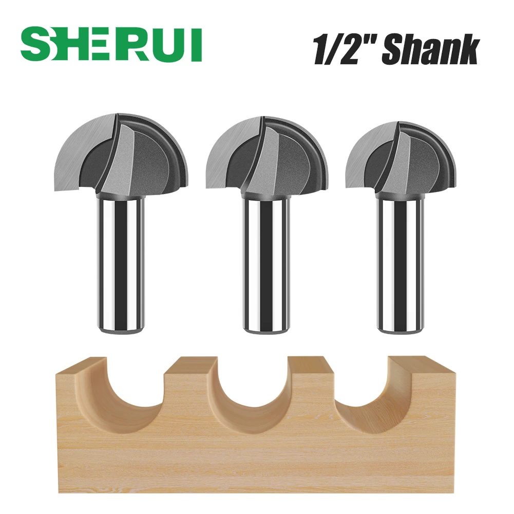 1 pz 12mm 1/2in Shank Round Nose Router Bit Cove Box Bit Core Box Solid Carbide CNC lavorazione del legno Groove Tools