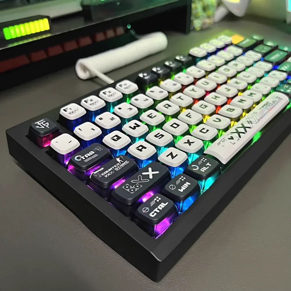 Pudding MDA Keycaps PBT 122 Keys Translucent Binary Anime Fit for 60/80/87/98/104/108 Mechanical Keyboards