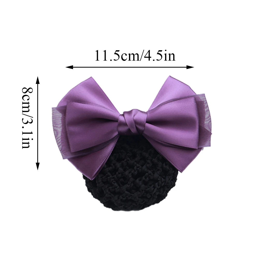 Women Professional Hotel Bank Nurse Bow Barrettes Hairnet Satin Mesh Ribbon Hair Clip French Style Non-Slip Hair Accessories