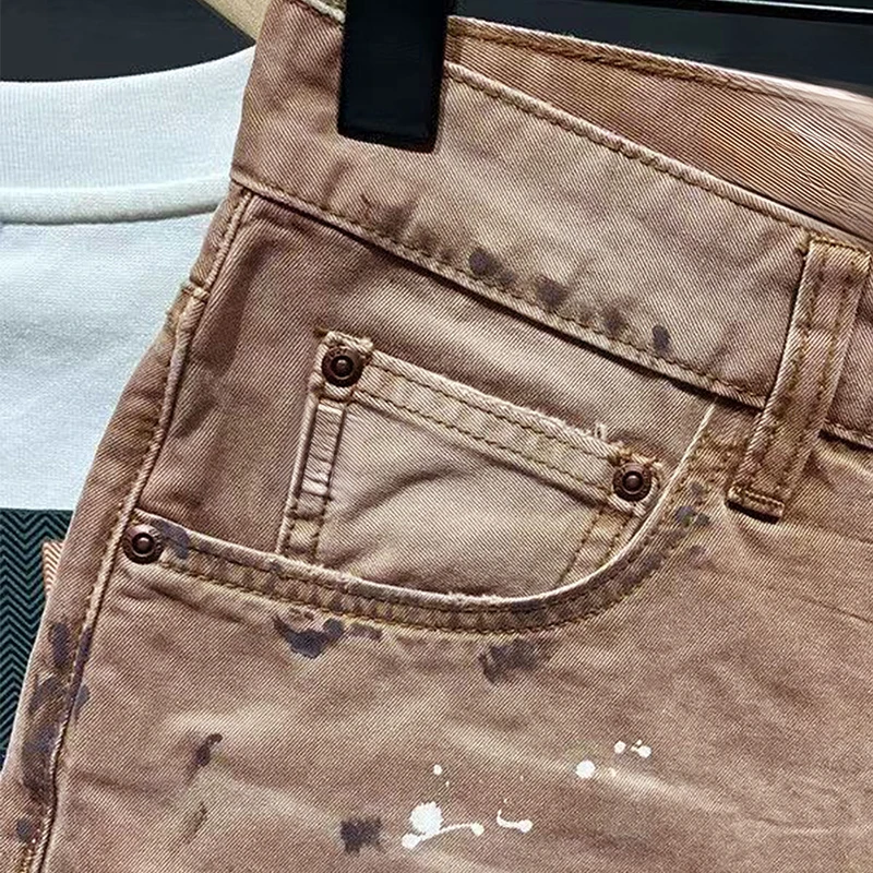 Hip-Hop Streetwear Men's Denim Shorts Summer Fashion Khaki Graffiti Scratches Biker Loose Straight Short Jeans Korean Clothes view 4