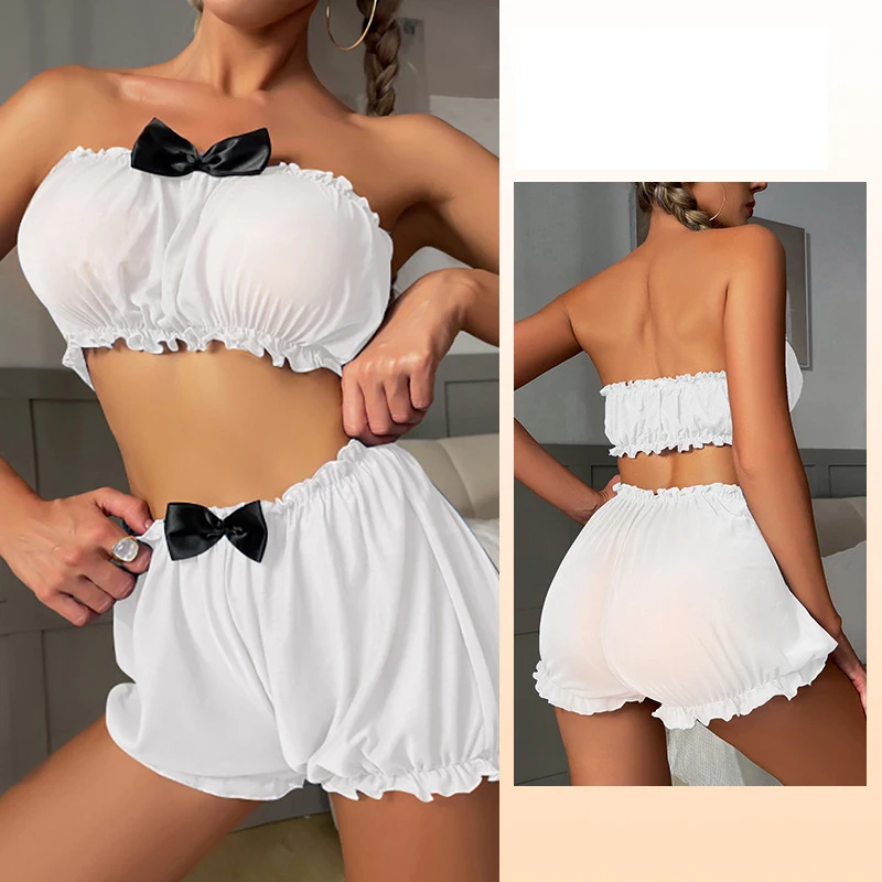 Top Fashion Explosive Female Sexy Pajamas Suit Mesh Gauze Multi-Color Bow tie Pajamas European And American Erotic Underwear